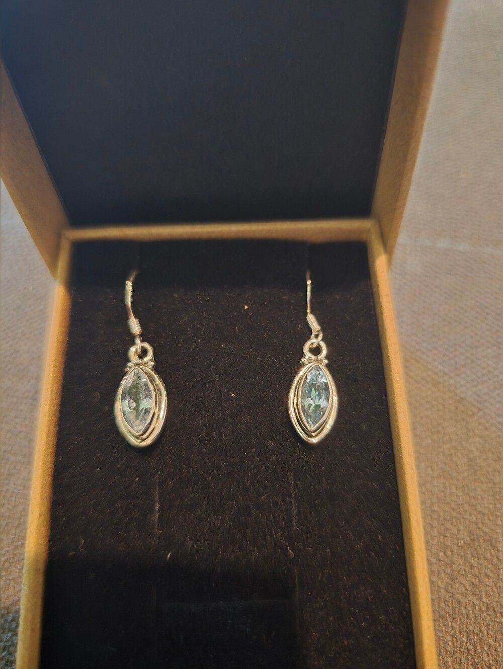 Sterling Silver Blue Marquise Drop Earrings